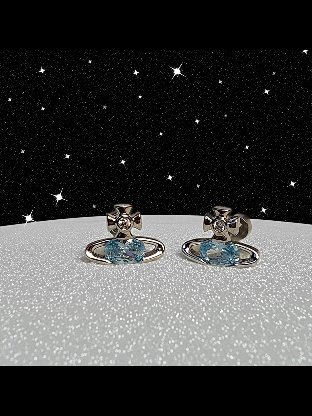Vivienne Westwood Blue Crystal Orb Stud Screwback Earrings